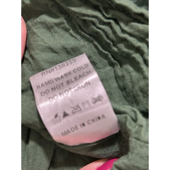 Pomander Place Dress sz M Ceci Smocked Long Sleeve Green Tiered Cotton Mini Boho - Picture 5 of 10